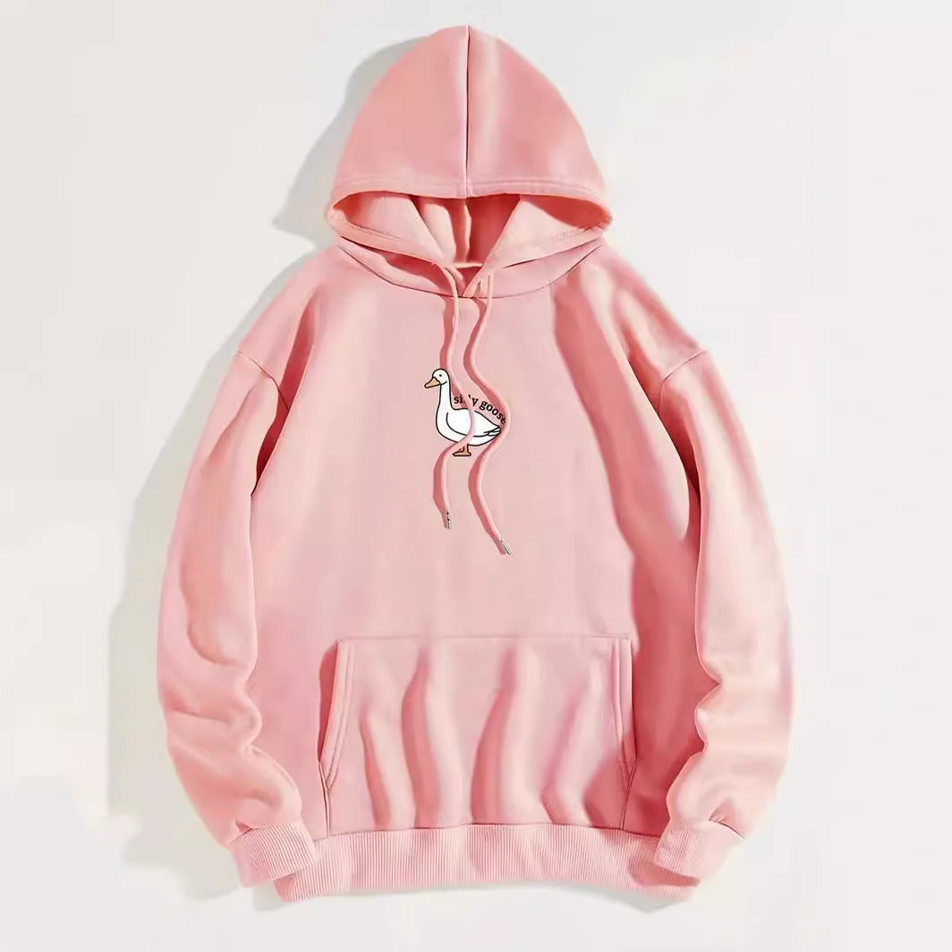 Women's hoodie with a creative goose motif and soft fleece interior Skjora