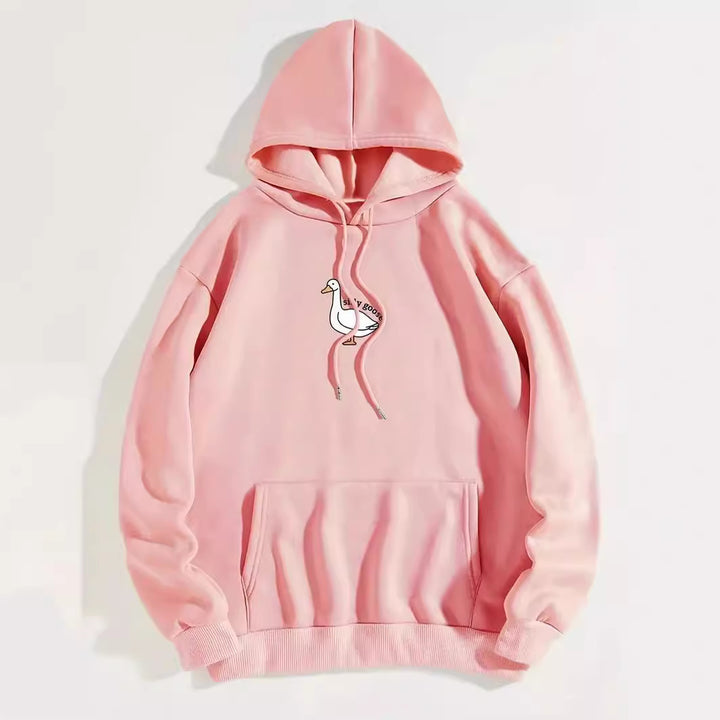 Women's hoodie with a creative goose motif and soft fleece interior Skjora