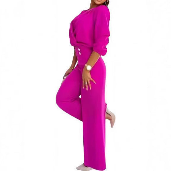 Kvinne elegant jumpsuit med omslagstopp og høyt liv ben Skjora
