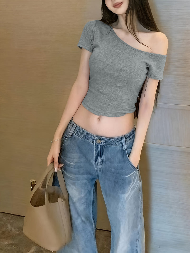 Dame avslappet Crop-Top i Off-Shoulder stil Skjora