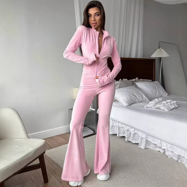 Kvinnenes casual fleece jumpsuit med høy krage og bred ben Skjora