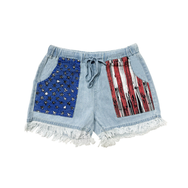 Dame Denim-shorts med kreative lommer Skjora