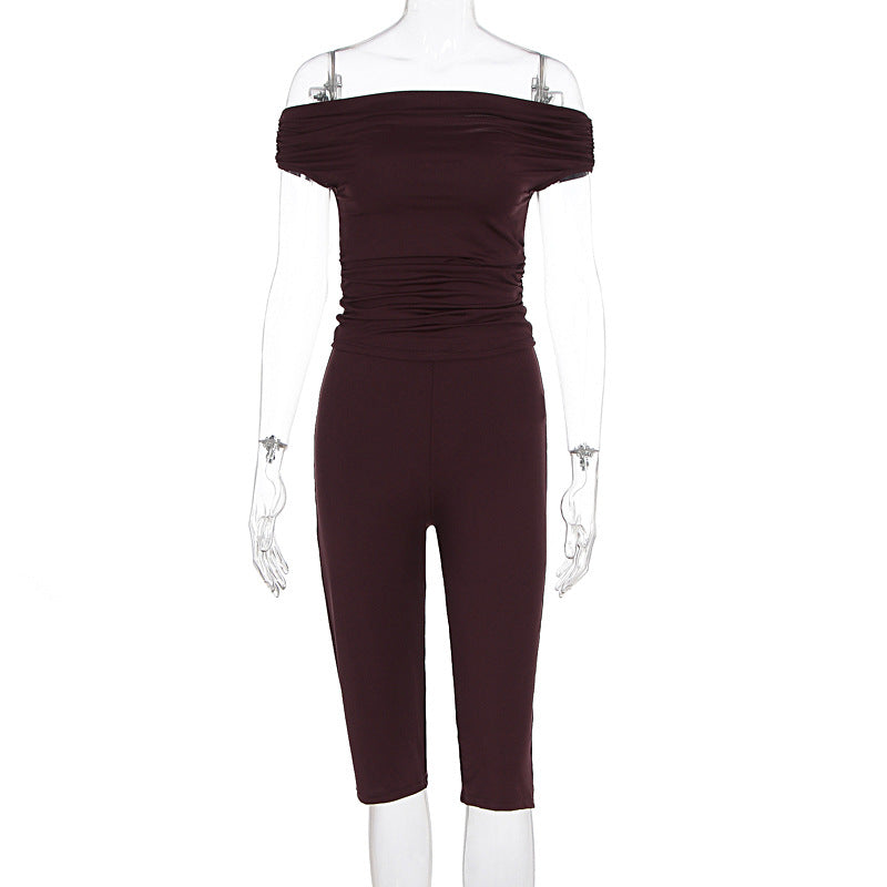 Damer Elegant Jumpsuit med Off-Shoulder Design og Rynker Skjora