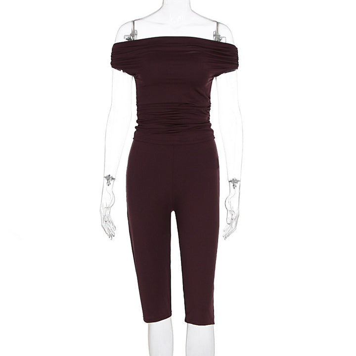 Damer Elegant Jumpsuit med Off-Shoulder Design og Rynker Skjora