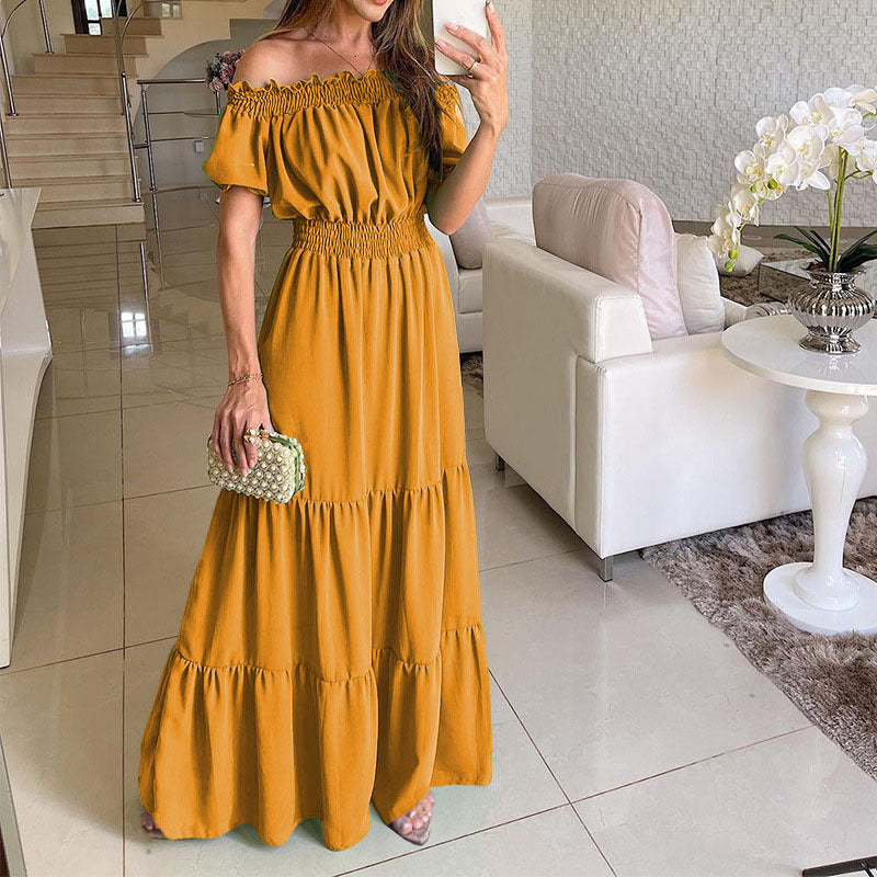 Dame Maxikjole med off-shoulder design og voluminøse ruffle detaljer Skjora