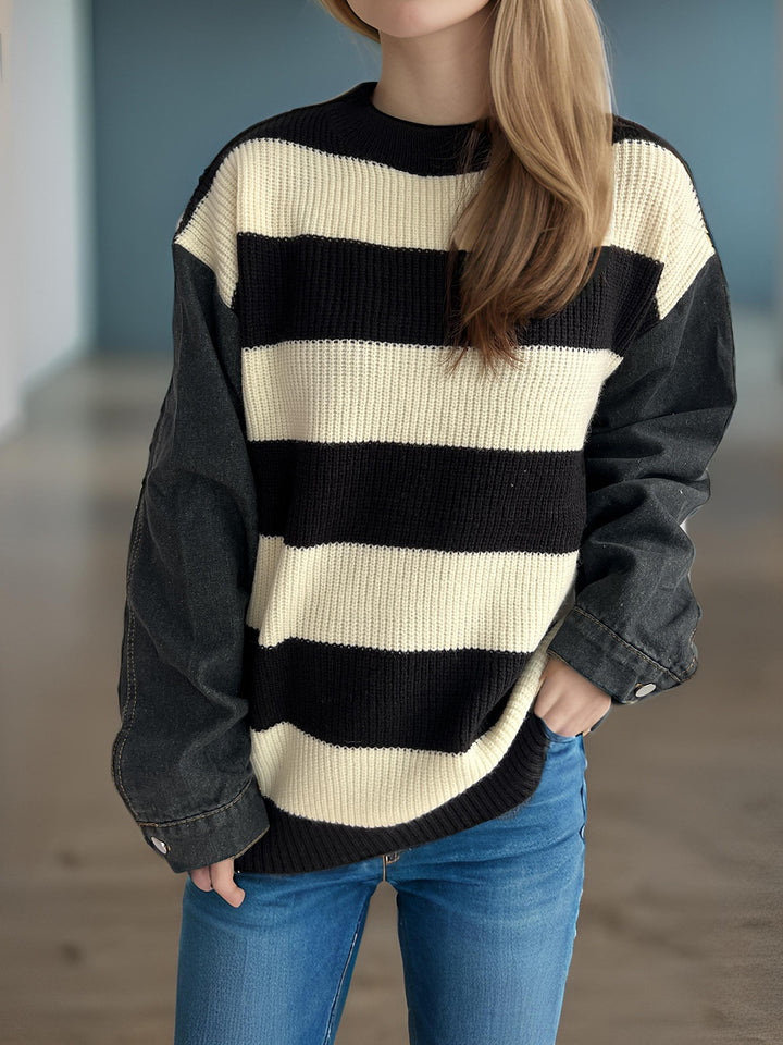 Kvinne stripete oversized genser med myk bomullsblanding og moderne design Skjora