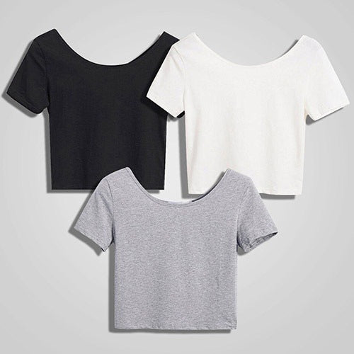 Dame cropped T-skjorte med vid rund hals Skjora