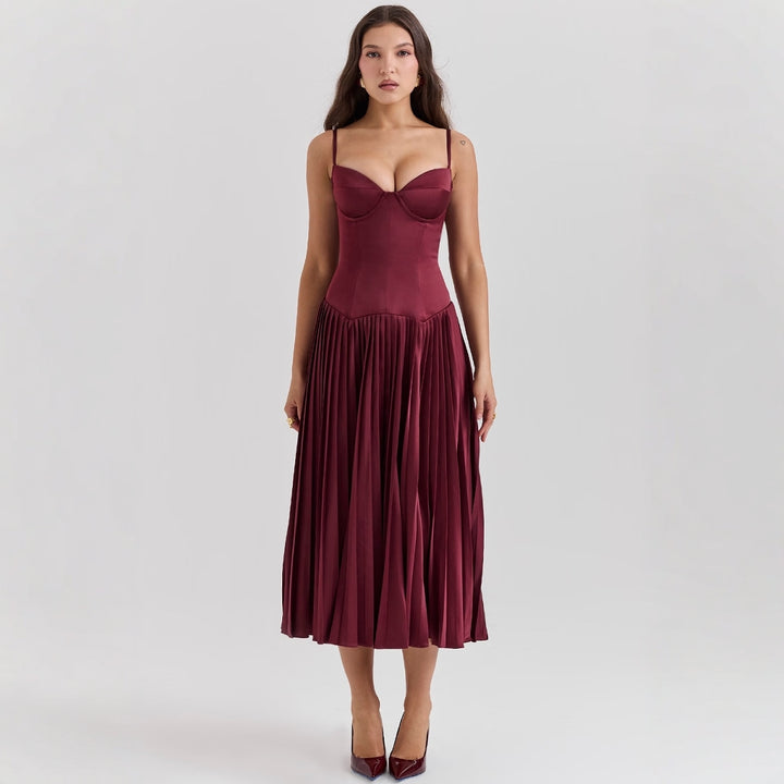 Damer Elegant Maxi Kjole med Korsett Top og U-utvidet Skjørt Skjora