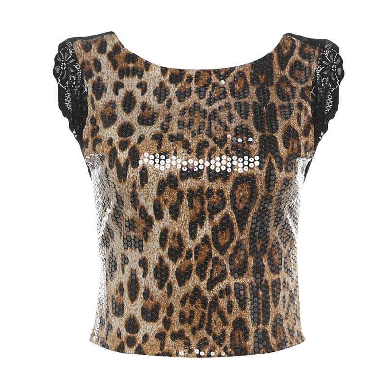 Damer Elegant Leopardmønster Kjole med Glitrende Steiner Skjora