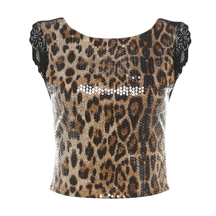Damer Elegant Leopardmønster Kjole med Glitrende Steiner Skjora