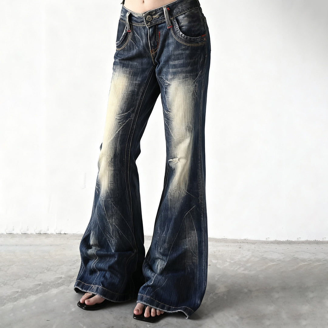 Dame Flared Jeans med trendy bruktutseende Skjora