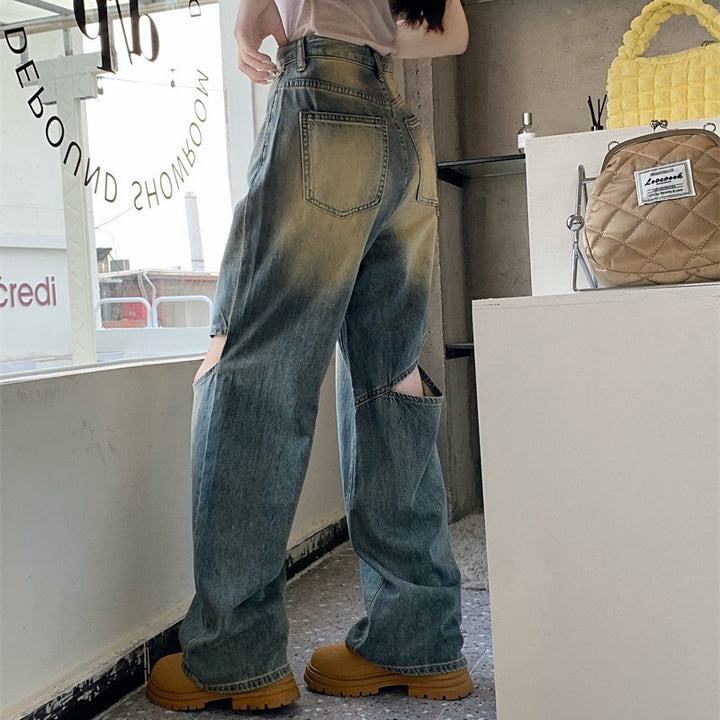 Dame Bred Denim Bukser med Asymmetriske Knapper Skjora