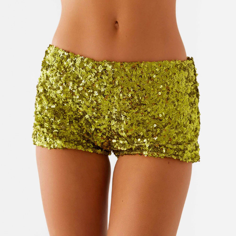 Dame Glitrende Shorts med Trendy Snitt og Elastisk Livlinje Skjora