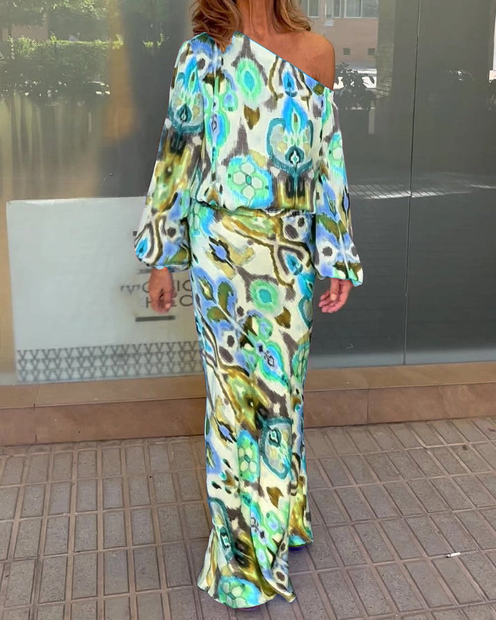 Dame elegant maxi kjole i asymmetrisk snitt med glatte ermer Skjora