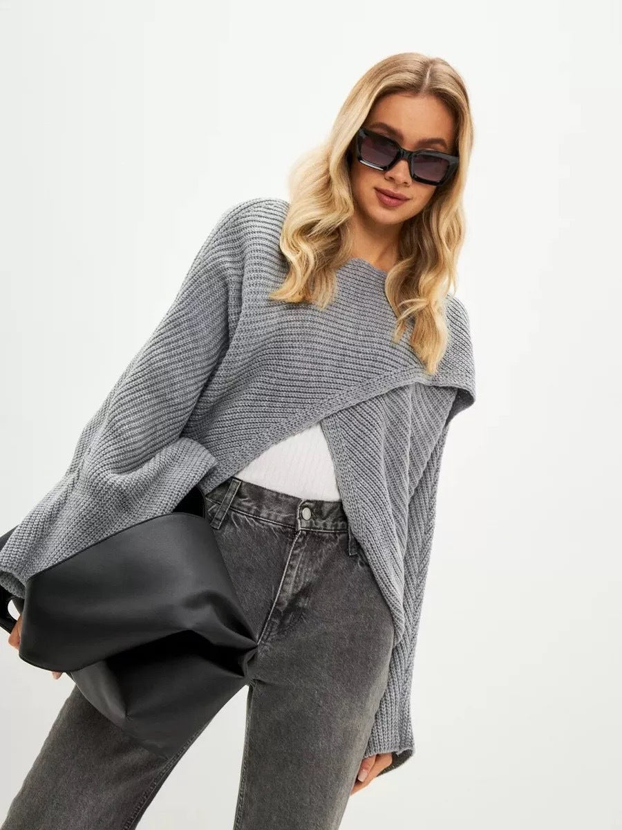 Kvinnens casual cropped strikkegenser med løs passform Skjora