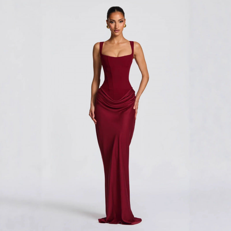 Dame Elegant Maxi-Kjole med raffinerte Draperinger Skjora