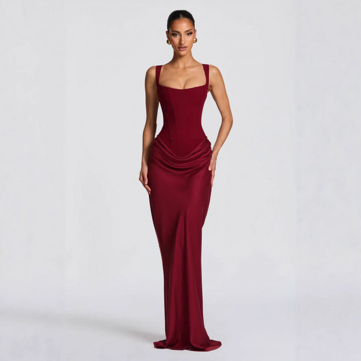 Dame Elegant Maxi-Kjole med raffinerte Draperinger Skjora