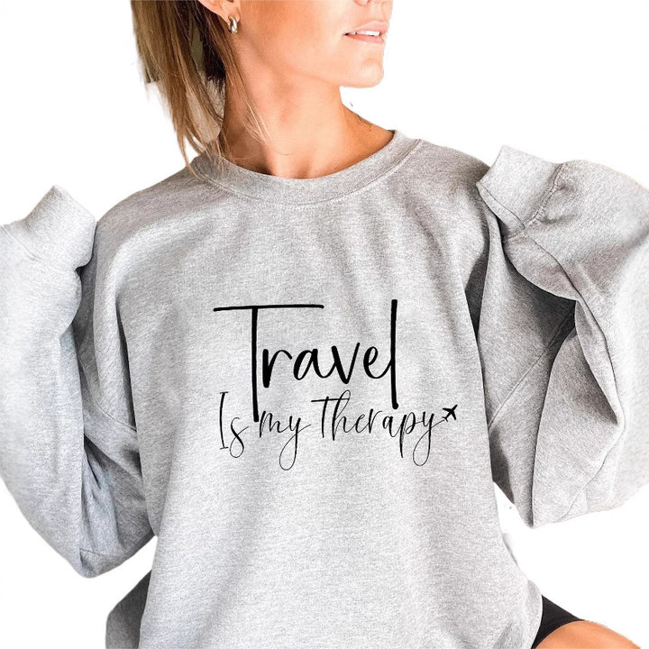 Kvinnelig sweatshirt med statement trykk og pufferm.