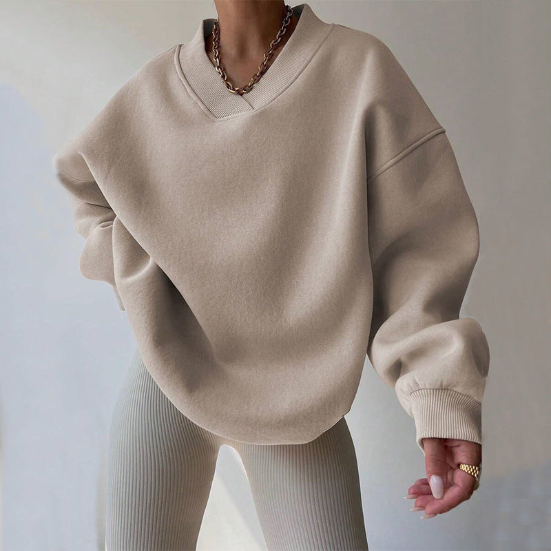 Kvinne Oversized Sweatshirt med V-hals og Bred Søm Skjora