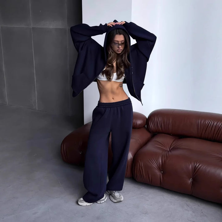 Damer Relaxed-Fit Hoodie og Joggebukse Set Skjora