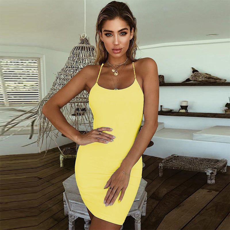 Women's Sexy Sleeveless Spaghetti Strap Mini Dress Skirt
