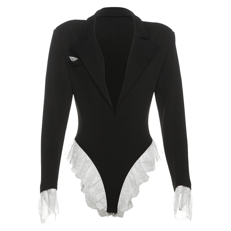 Dame body med raffinert blazer-stil og spissbesetning Skjora