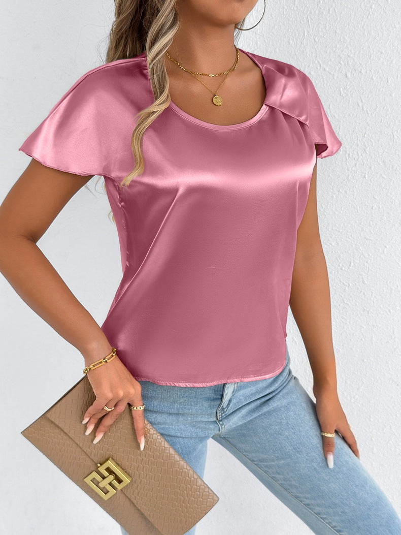 Dame satengbluse med elegante bølger Skjora
