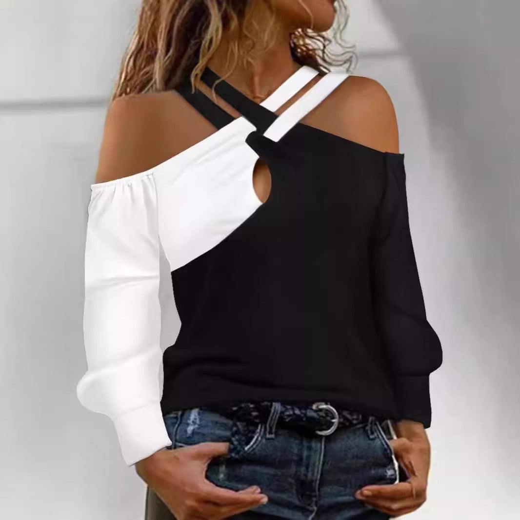 Dame Modisk topp med cut-out-design og asymmetrisk ermer Skjora