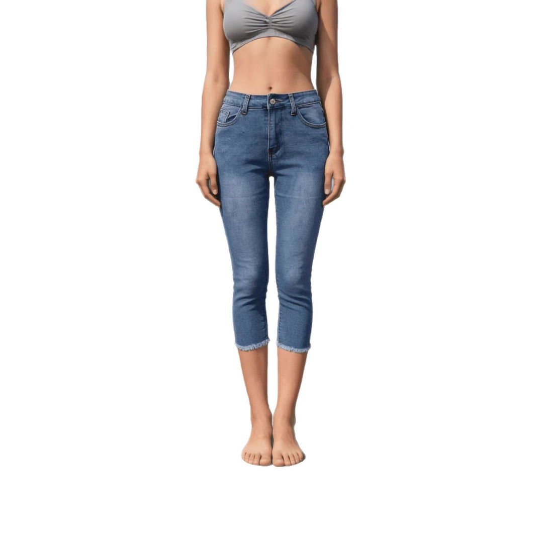 Dame casual high-waist jeans med frynset kant og trendy snitt Skjora