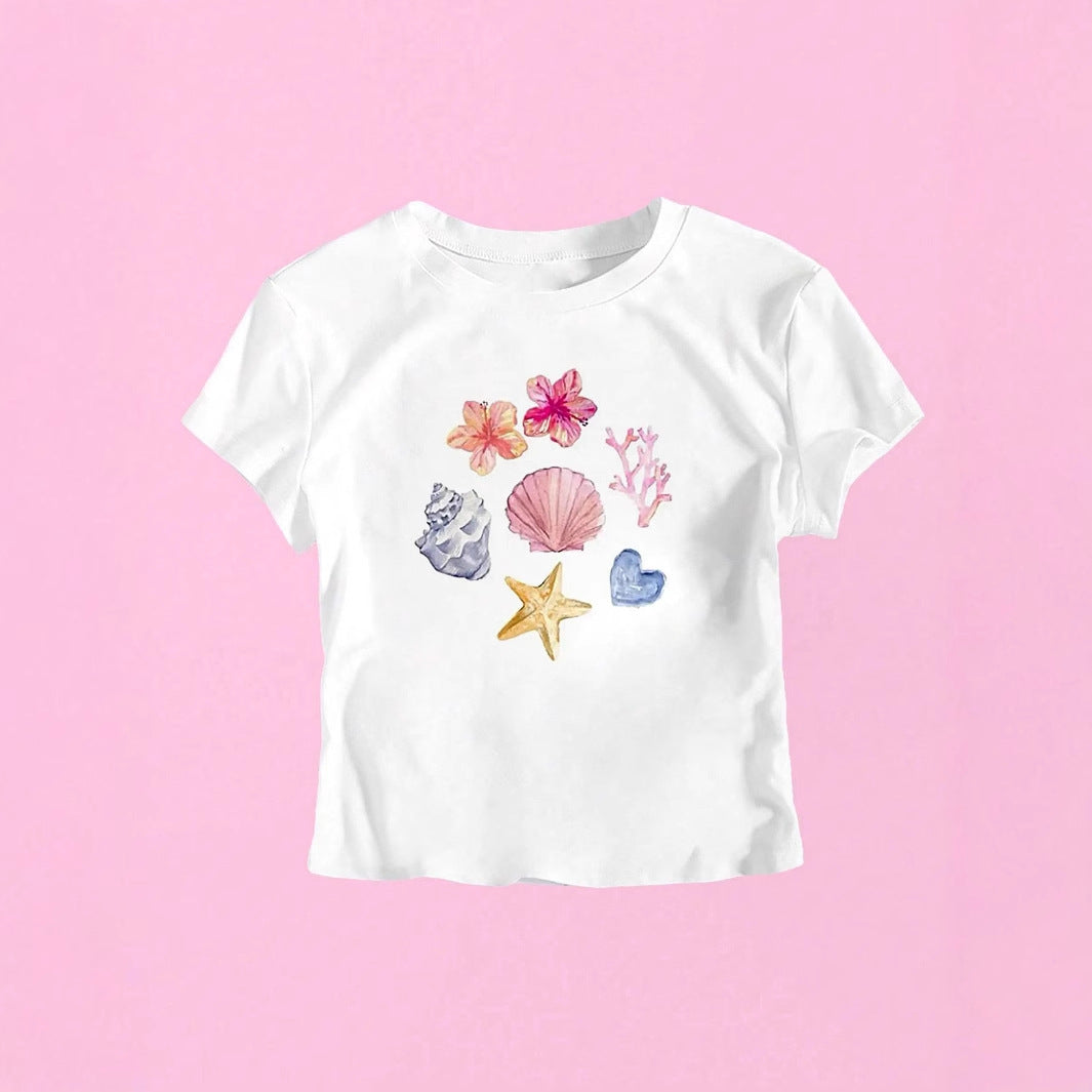 Dame Crop-T-skjorte med maritimt motiv Skjora