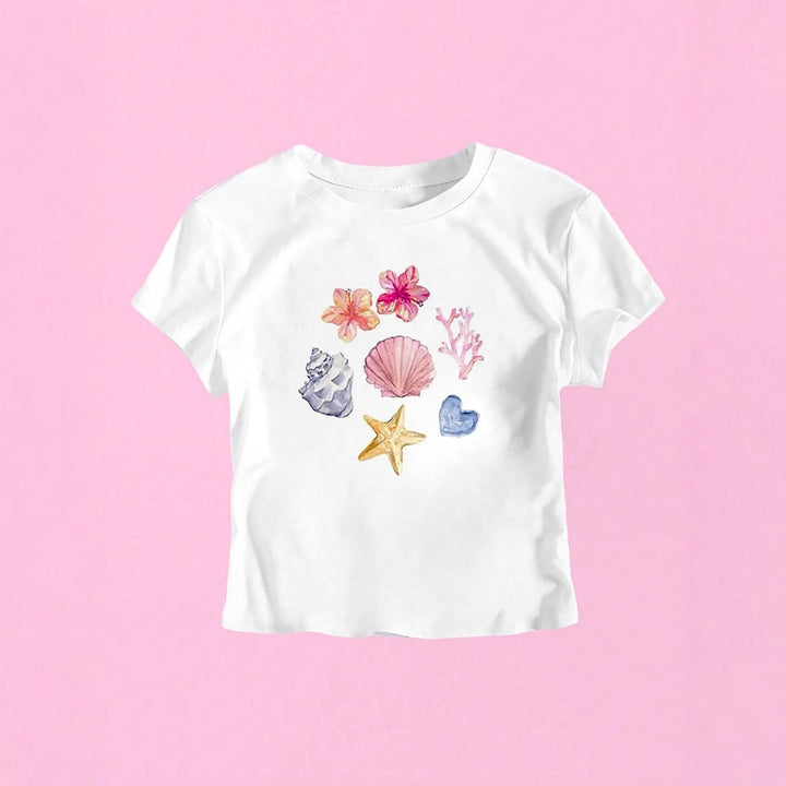 Dame Crop-T-skjorte med maritimt motiv Skjora