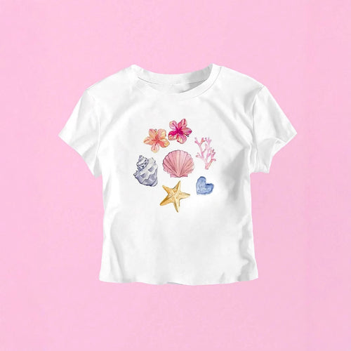 Dame Crop-T-skjorte med maritimt motiv Skjora