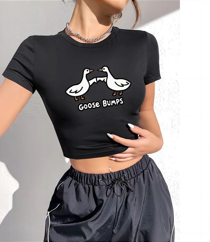 Dame Crop-T-skjorte med moderne grafikktrykk Skjora