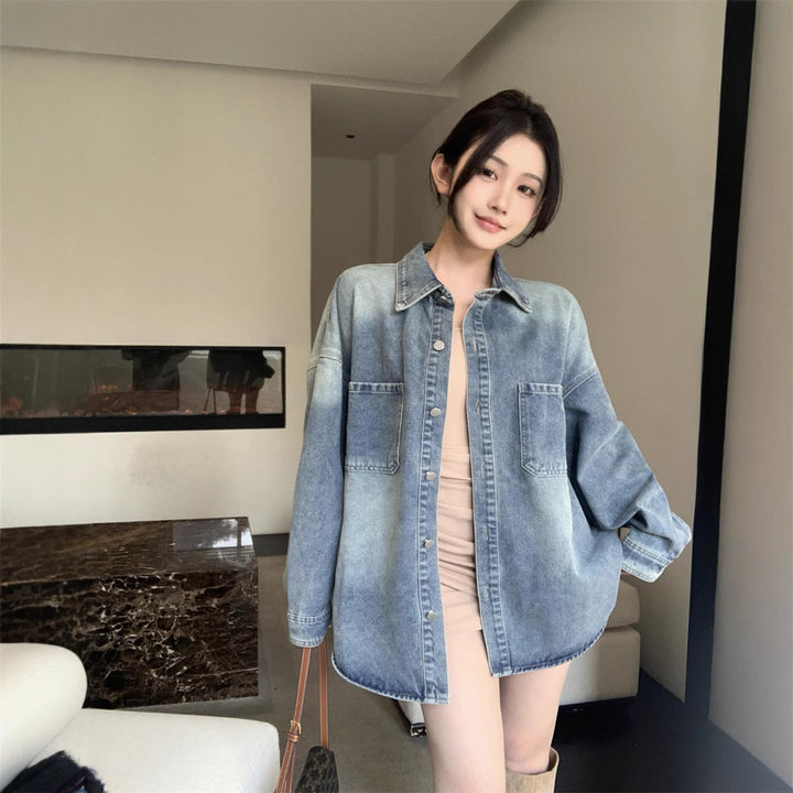 Kvinnes Oversize Denim Skjorte Skjora