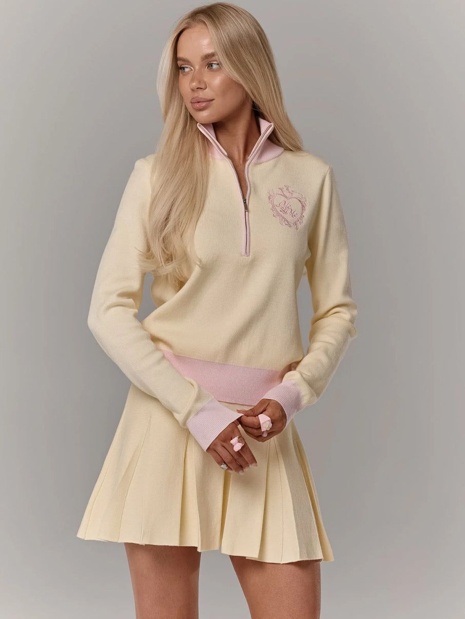Damer elegant og sporty strikket miniskjørt med høy krage og glidelås Skjora