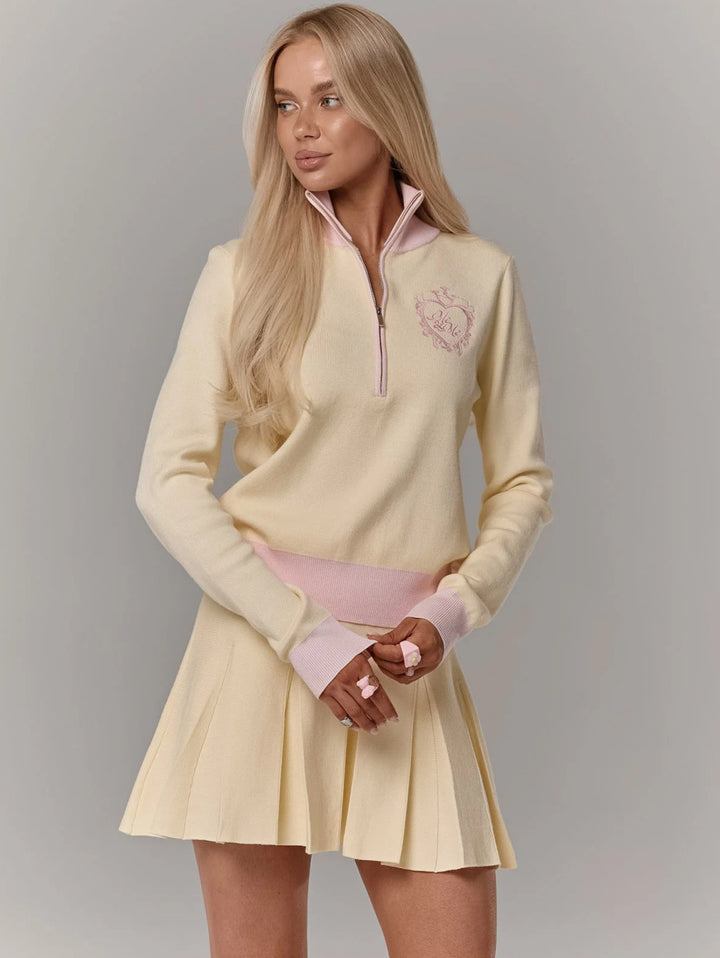 Damer elegant og sporty strikket miniskjørt med høy krage og glidelås Skjora