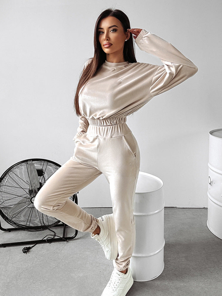 Damer sporty loungewear-set med cropped topp og elastiske bukser Skjora