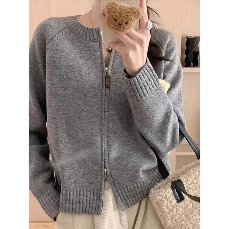 Dame cardigan med glidelås og høy krage Skjora