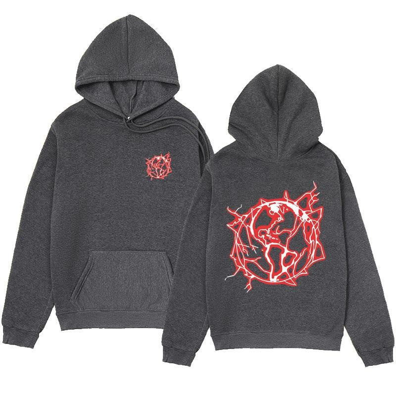 Dame het sweatshirthoodie med kunstnerisk grafisk trykk og praktisk kengurulomme Skjora