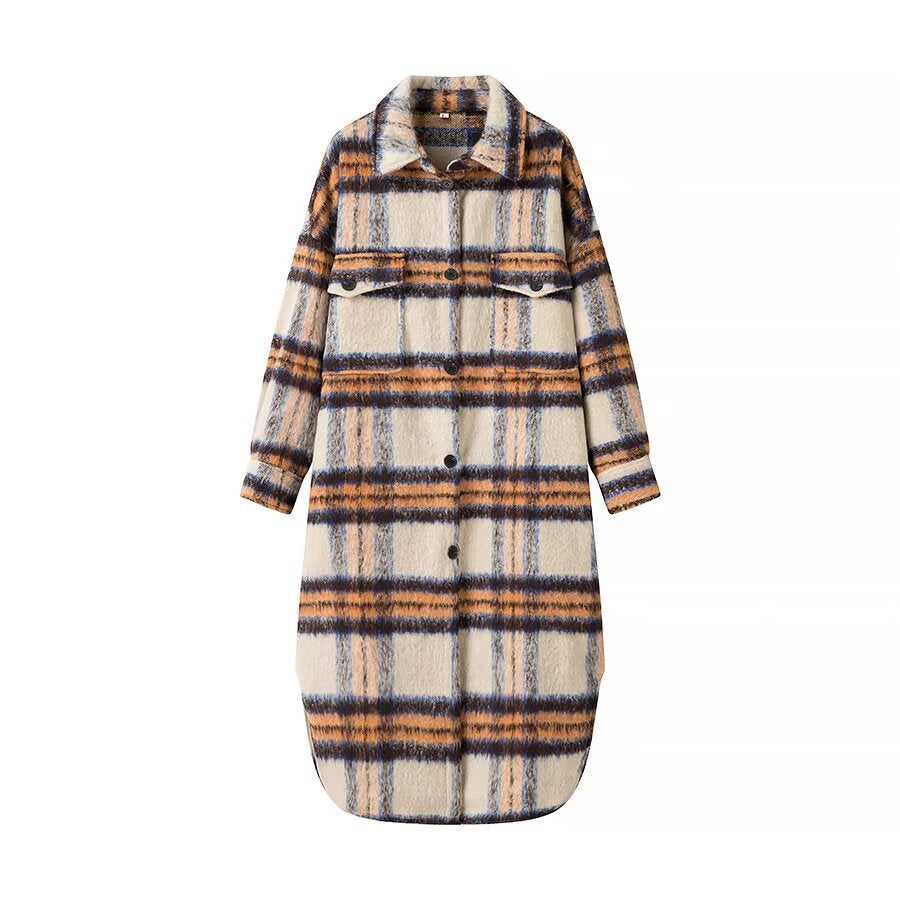 Women's fashionable oversized checkered wool coat Skjora
