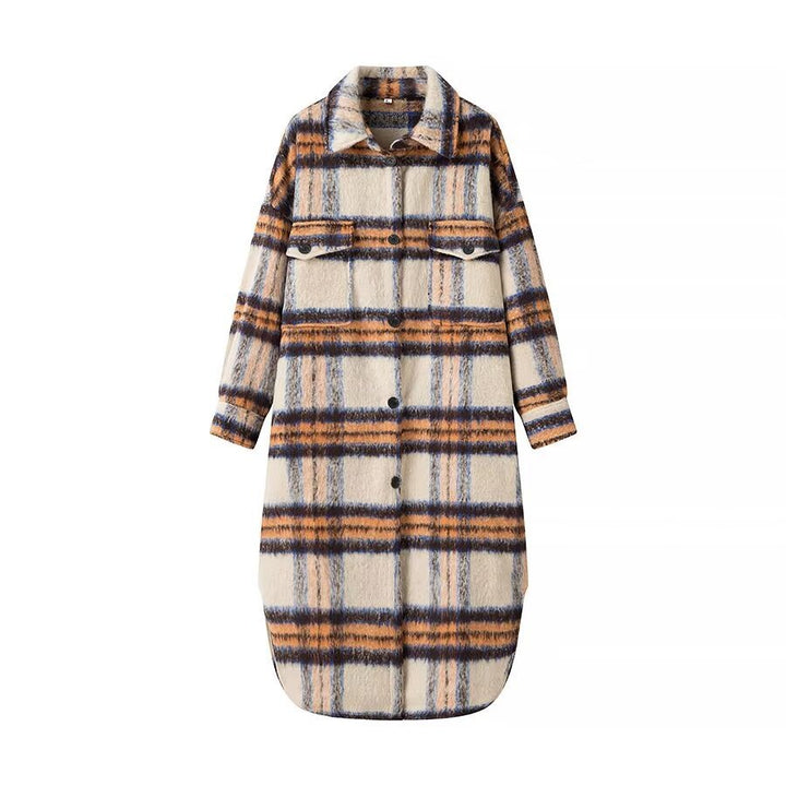 Women's fashionable oversized checkered wool coat Skjora