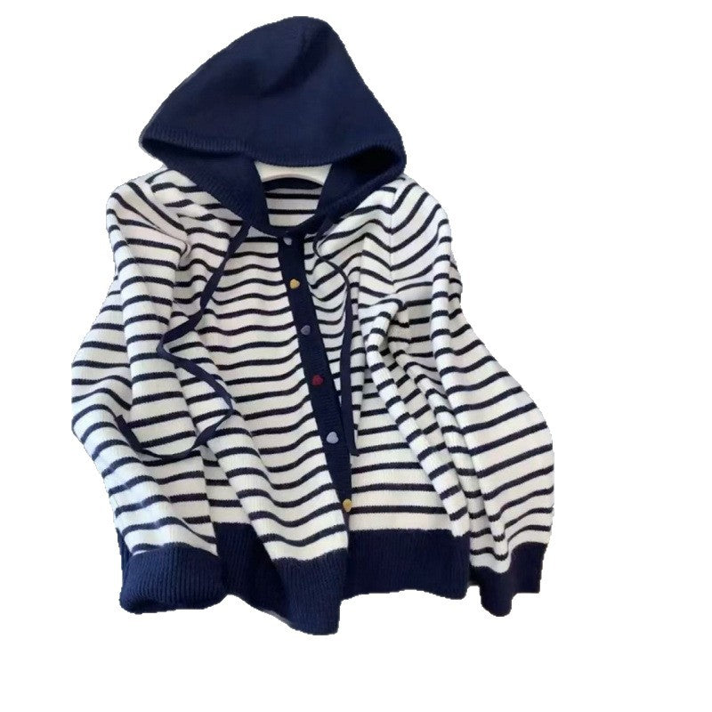 Dame hoodie cardigan med stripete design Skjora