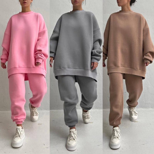 Kvinne Oversized Sweatset med Høy Krage og Avslappet Passform