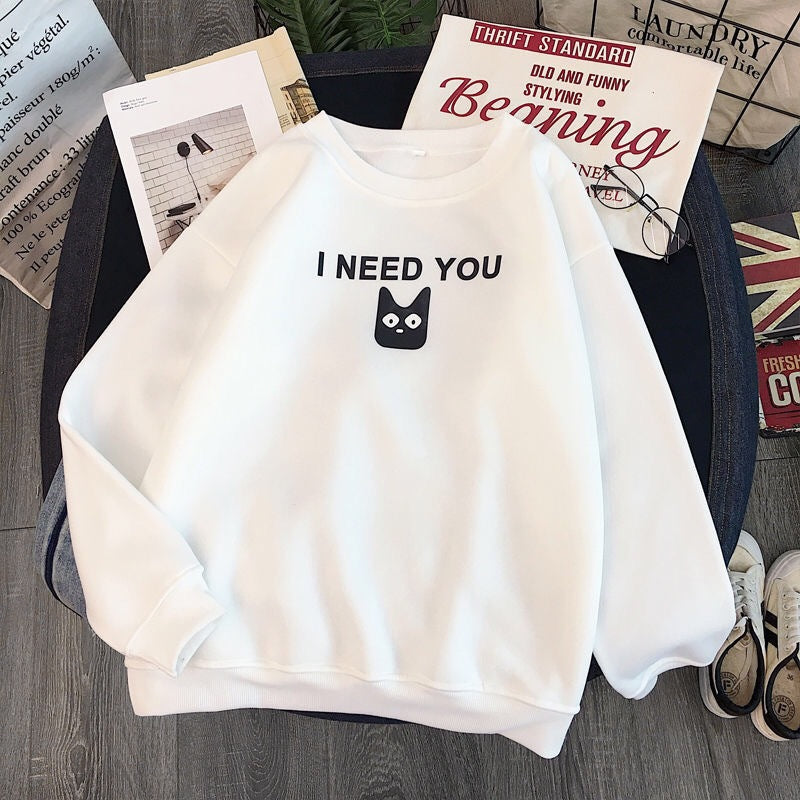 Dame sweatshirt med søtt kattemotiv Skjora