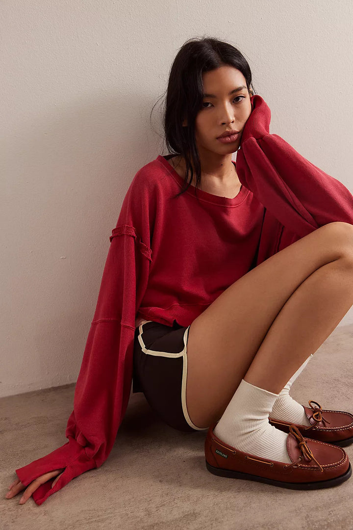 Damer casual avkortet sweatshirt med brede ermer og forseggjorte hemfinsher Skjora