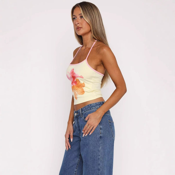 Dame Crop-Top med blomstertrykk og justerbare stropper Skjora