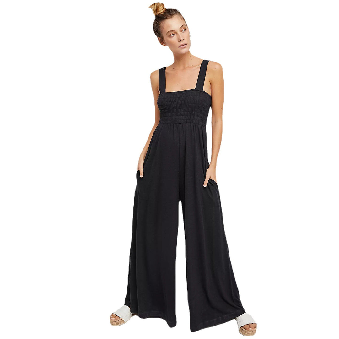 Kvinne Casual Jumpsuit med Elastisk Topp og Bred Ben Skjora
