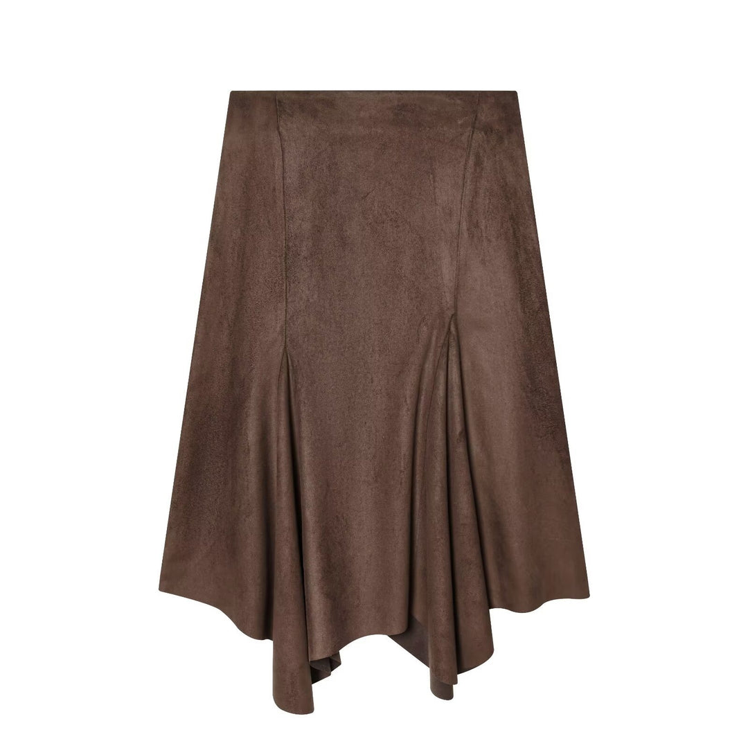 Dame A-linjen skjørt laget av mykt semsket skinnimitat med elegant fall Skjora