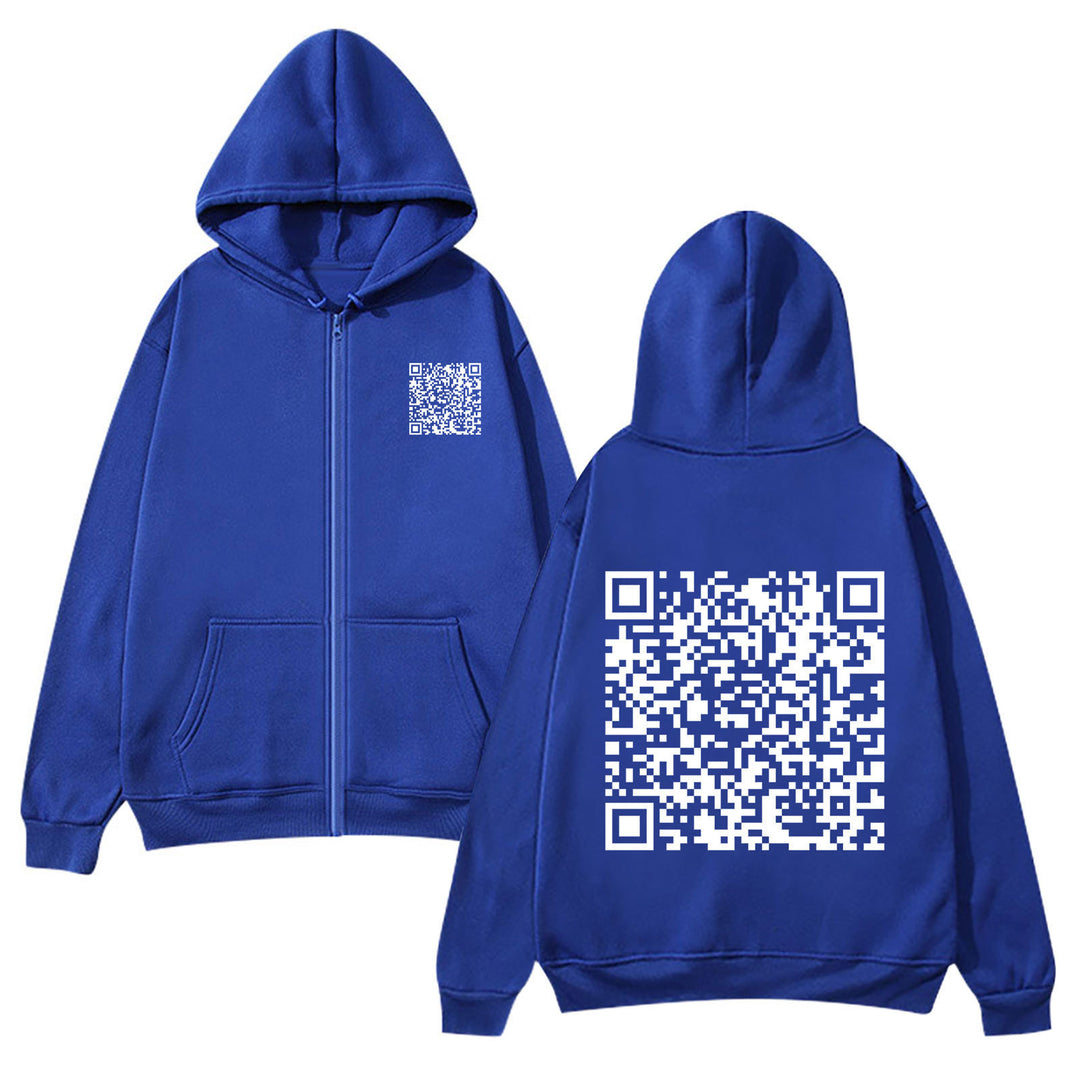 Damegen hettejakke med QR-kode design og myk fleece Skjora