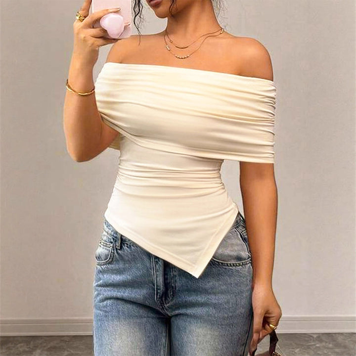 Damer Off-Shoulder Bluser med asymmetrisk kant og rynketing Skjora
